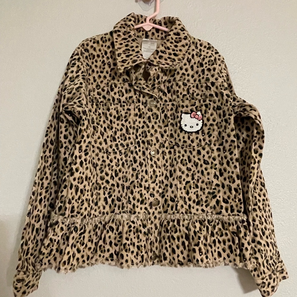 Hello Kitty Tan Leopard Print Girls Jean Jacket
